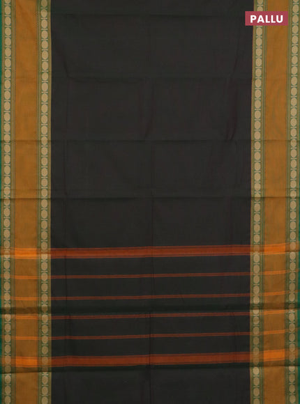 Chettinad cotton saree manthulir green and mustard yellow with plain body and rettapet thread woven border