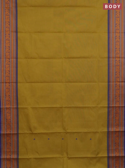 Chettinad cotton saree yellow and blue with thread woven buttas and long thread woven border