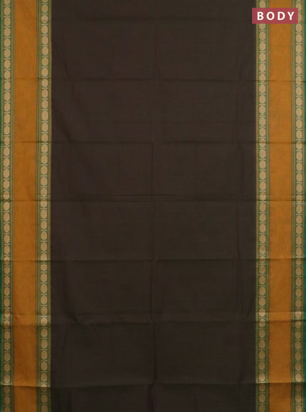 Chettinad cotton saree manthulir green and mustard yellow with plain body and rettapet thread woven border