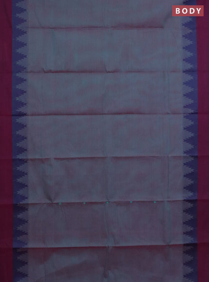 Chettinad cotton saree dual shade of bluish pink and magenta pink with thread woven buttas and temple design simple border