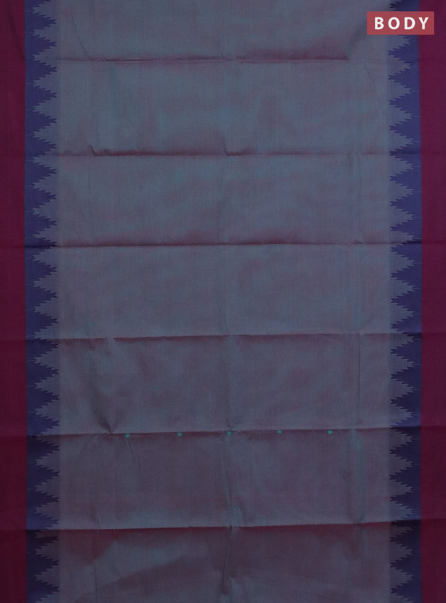 Chettinad cotton saree dual shade of bluish pink and magenta pink with thread woven buttas and temple design simple border