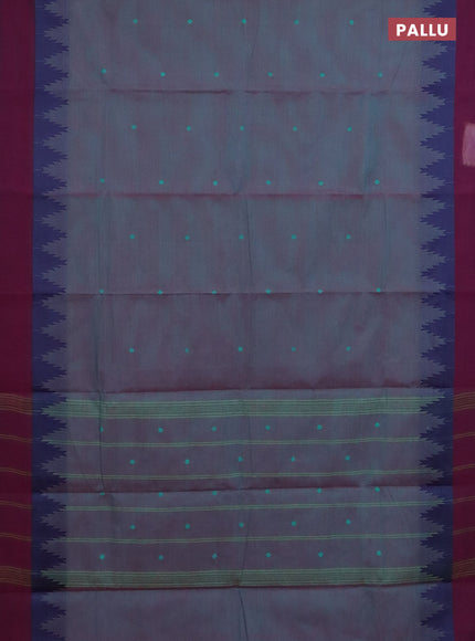 Chettinad cotton saree dual shade of bluish pink and magenta pink with thread woven buttas and temple design simple border