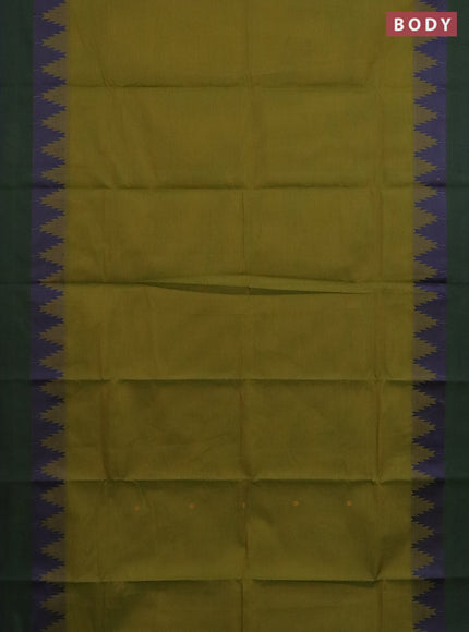 Chettinad cotton saree mehendi green and green with thread woven buttas and temple design simple border
