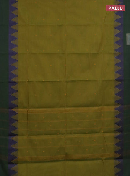 Chettinad cotton saree mehendi green and green with thread woven buttas and temple design simple border