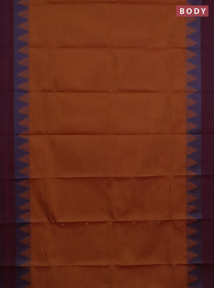 Chettinad cotton saree dark mustard and magenta pink with thread woven buttas and temple design simple border
