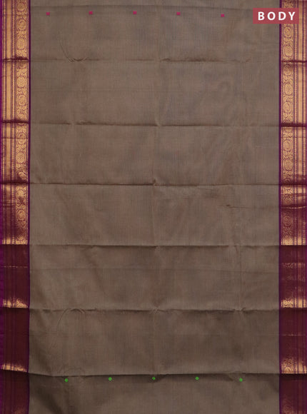 Chettinad cotton saree chikku shade and purple with thread woven buttas and zari woven border