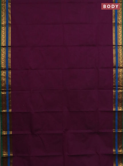 Chettinad cotton saree purple and cs blue with plain body and zari woven border