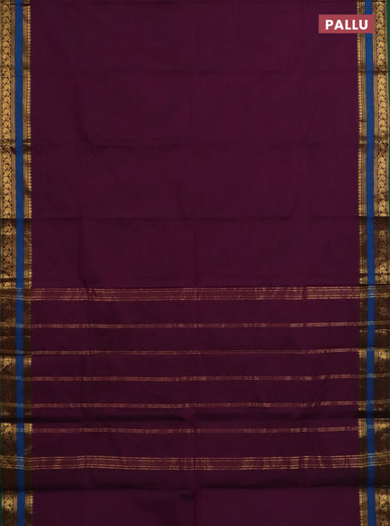 Chettinad cotton saree purple and cs blue with plain body and zari woven border