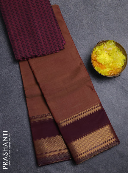 Chettinad cotton saree rust shade and dark pink with plain body and zari woven border