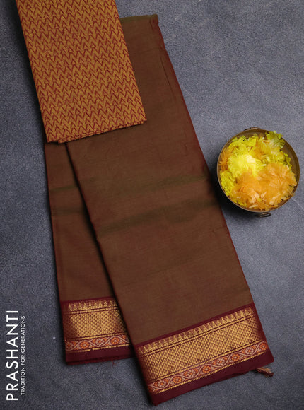 Chettinad cotton saree manthulir green and maroon with plain body and zari woven border