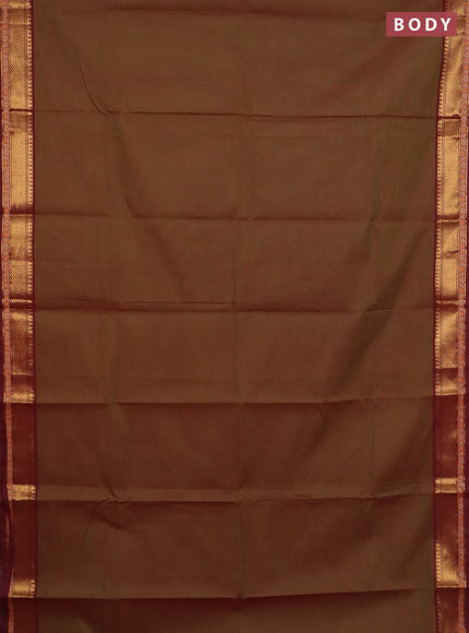 Chettinad cotton saree manthulir green and maroon with plain body and zari woven border