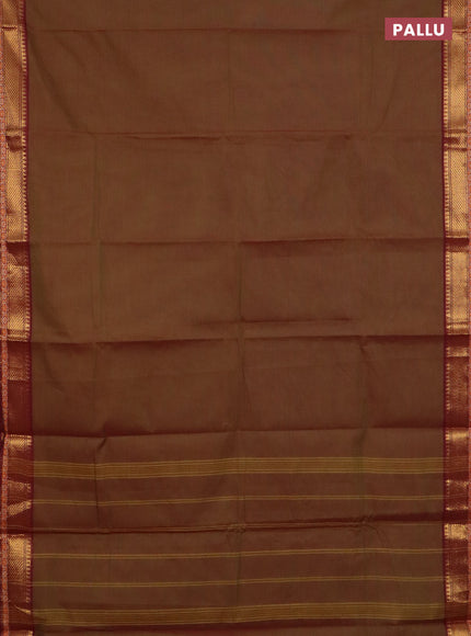 Chettinad cotton saree manthulir green and maroon with plain body and zari woven border