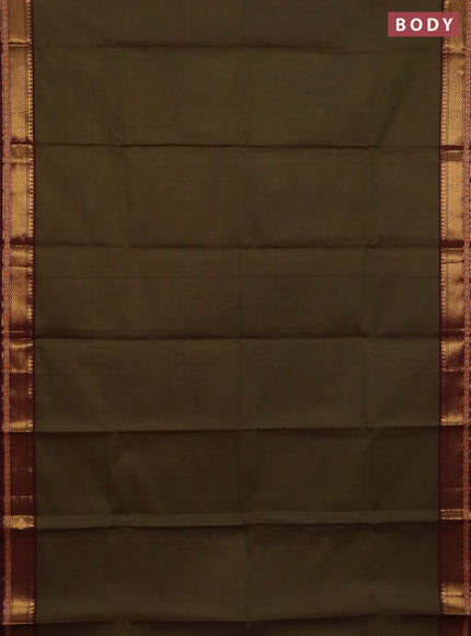 Chettinad cotton saree mehendi green and deep maroon with plain body and zari woven border