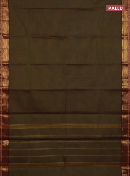 Chettinad cotton saree mehendi green and deep maroon with plain body and zari woven border
