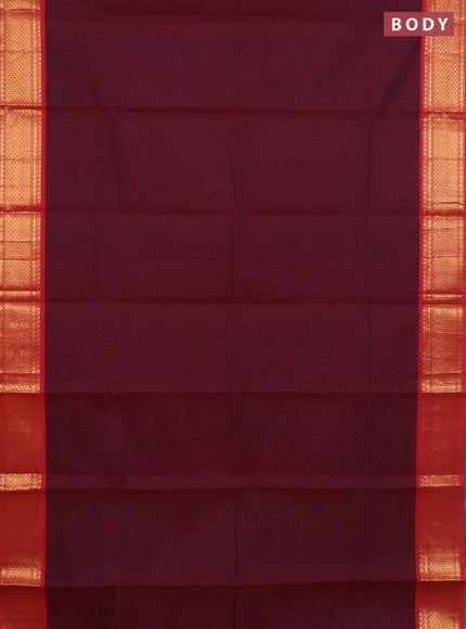 Chettinad cotton saree deep maroon and red with plain body and zari woven border