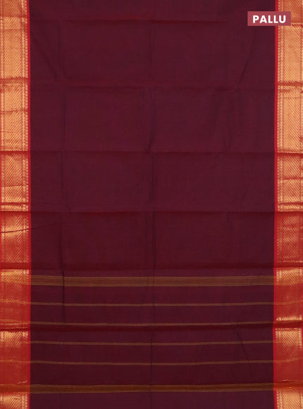 Chettinad cotton saree deep maroon and red with plain body and zari woven border