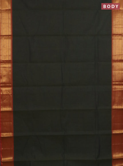Chettinad cotton saree dark sap green and rust shade with plain body and zari woven border