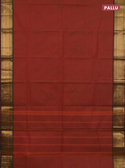 Chettinad cotton saree dual shade of maroon and green with plain body and zari woven border