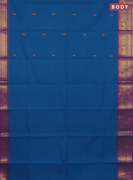 Chettinad cotton saree cs blue and magenta pink with thread woven buttas and zari woven border