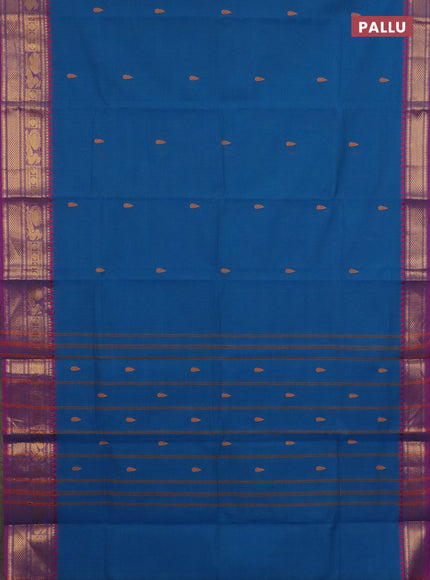 Chettinad cotton saree cs blue and magenta pink with thread woven buttas and zari woven border
