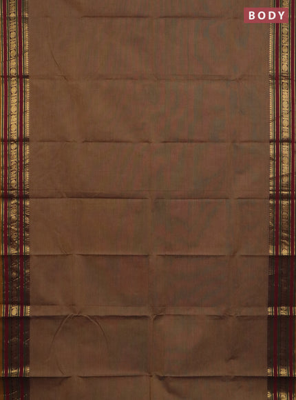 Chettinad cotton saree dual shade of sandal and maroon with plain body and zari woven border