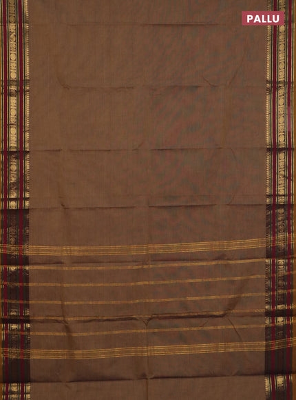 Chettinad cotton saree dual shade of sandal and maroon with plain body and zari woven border