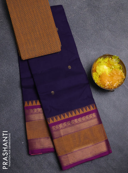 Chettinad cotton saree violet and purple with zari woven buttas and rettapet zari woven border