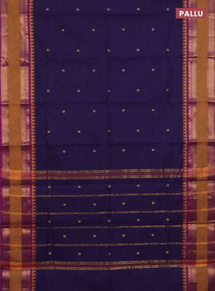 Chettinad cotton saree violet and purple with zari woven buttas and rettapet zari woven border