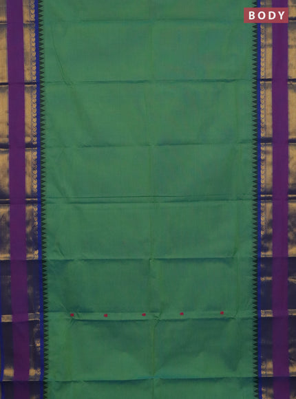 Chettinad cotton saree dual shade of teal green and purple with thread woven buttas and rettapet zari woven border