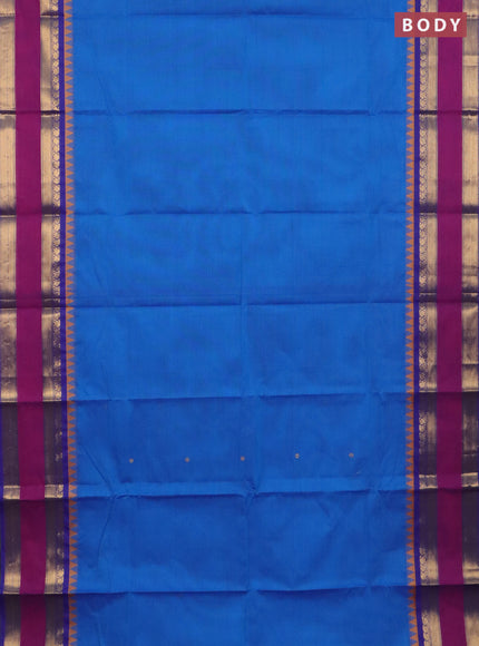 Chettinad cotton saree cs blue and purple with zari woven buttas and rettapet zari woven border