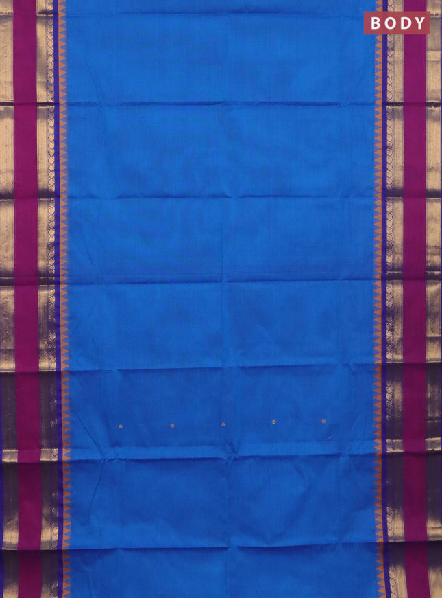 Chettinad cotton saree cs blue and purple with zari woven buttas and rettapet zari woven border