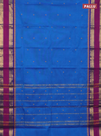 Chettinad cotton saree cs blue and purple with zari woven buttas and rettapet zari woven border