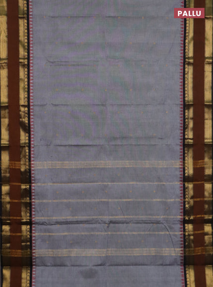Chettinad cotton saree grey and dark mustard with zari woven buttas and rettapet zari woven border
