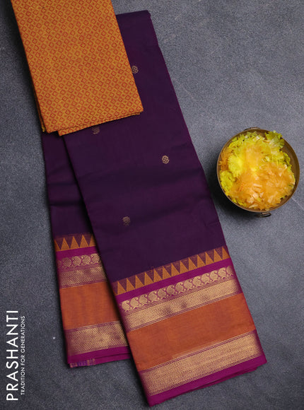 Chettinad cotton saree deep purple and magenta pink with zari woven buttas and rettapet zari woven border