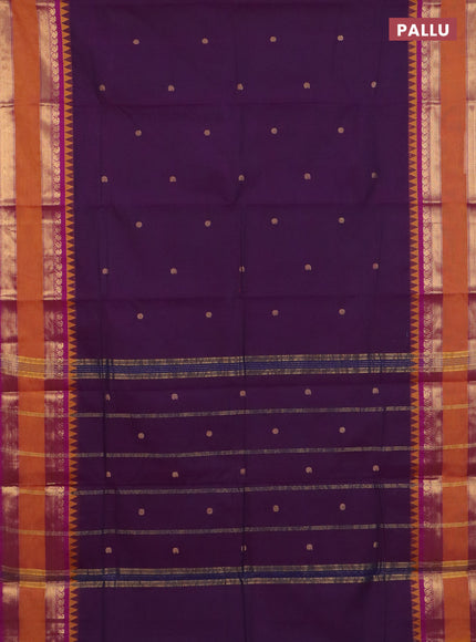 Chettinad cotton saree deep purple and magenta pink with zari woven buttas and rettapet zari woven border