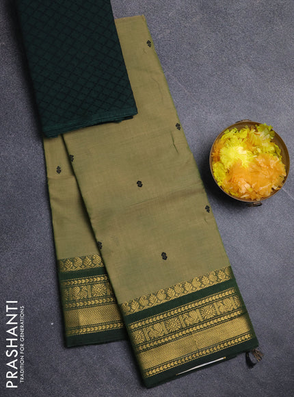 Chettinad cotton saree elaichi green and green with thread woven buttas and zari woven border