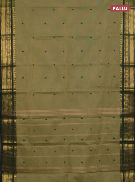 Chettinad cotton saree elaichi green and green with thread woven buttas and zari woven border