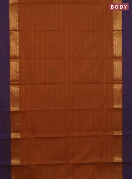 Chettinad cotton saree mustard yellow and blue with plain body and zari woven simple border