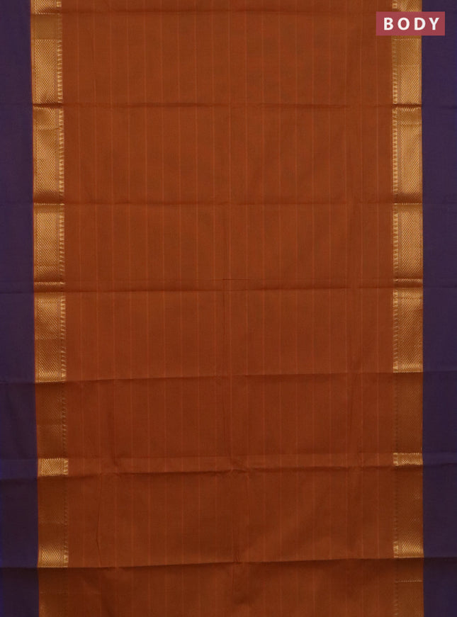 Chettinad cotton saree mustard yellow and blue with plain body and zari woven simple border