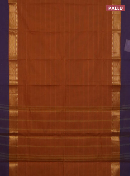 Chettinad cotton saree mustard yellow and blue with plain body and zari woven simple border