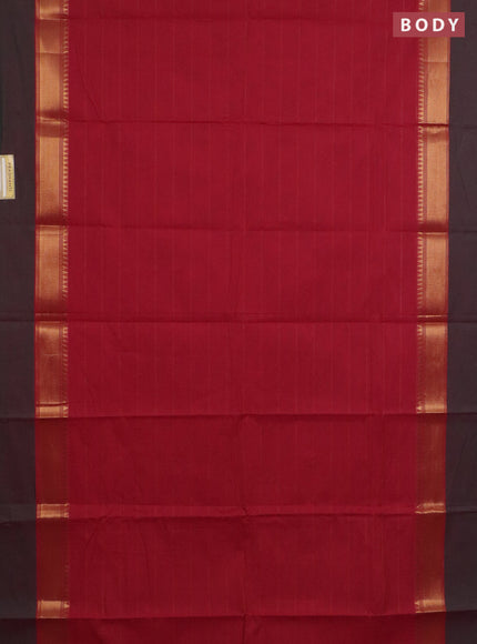 Chettinad cotton saree deep maroon and green with plain body and zari woven simple border