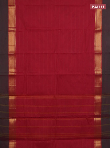 Chettinad cotton saree deep maroon and green with plain body and zari woven simple border
