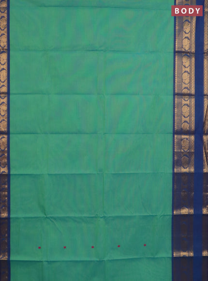Chettinad cotton saree dual shade of teal green and peacock blue with thread woven buttas and long zari woven border