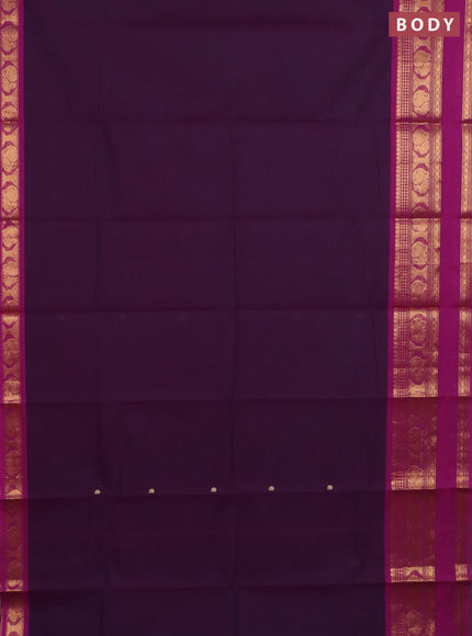 Chettinad cotton saree deep purple and purple with thread woven buttas and long zari woven border