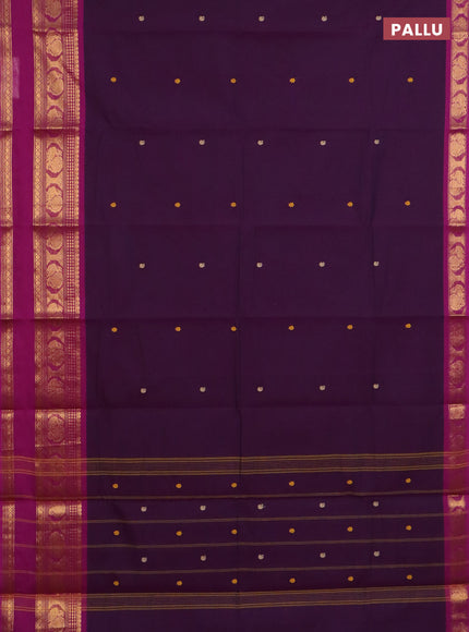 Chettinad cotton saree deep purple and purple with thread woven buttas and long zari woven border