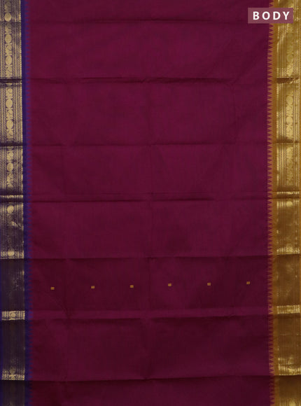Chettinad cotton saree dark magenta and mustard yellow with thread woven buttas and ganga jamuna border