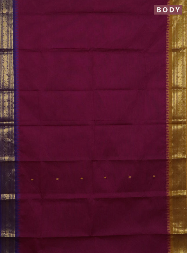 Chettinad cotton saree dark magenta and mustard yellow with thread woven buttas and ganga jamuna border