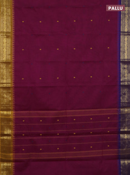 Chettinad cotton saree dark magenta and mustard yellow with thread woven buttas and ganga jamuna border
