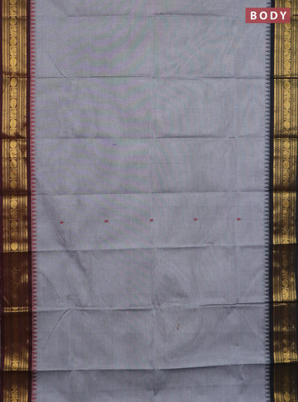 Chettinad cotton saree grey and coffee brown with thread woven buttas and ganga jamuna border