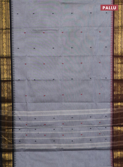 Chettinad cotton saree grey and coffee brown with thread woven buttas and ganga jamuna border